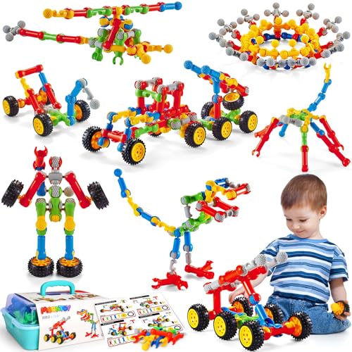 MOONTOY 110 Teile Konstruktionsspielzeug ab 3 4 5 6 7 8 9 + Jahre Jungen Mädchen Bauklötze Kinder Geschenke, STEM Bausteine Spielzeug Kreatives Lernspielzeug Pädagogisches Bauspielzeug Kinderspielzeug von MOONTOY