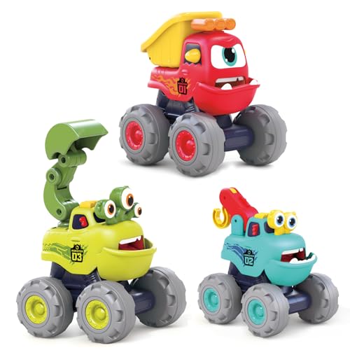 MOONTOY Auto Spielzeug ab 1 2 Jahr Junge Geschenk,3 Stück Monster Trucks Spielzeugautos für 10 12 18 Monate,Spielsachen Fahrzeuge ab 1 Jahr Reibungsfunktion Aufziehauto,Geschenk zum 1.Geburtstag Junge von MOONTOY