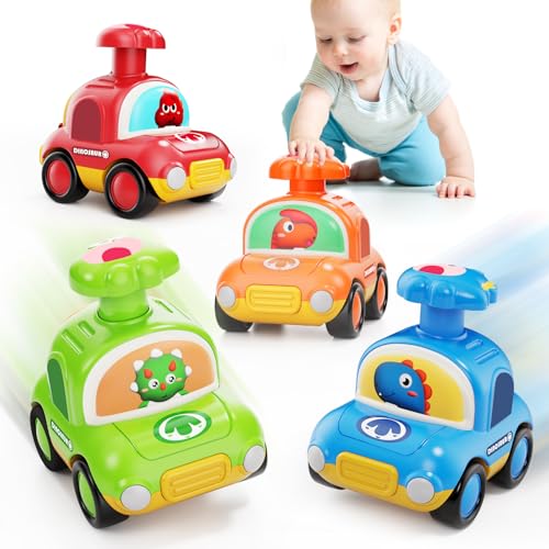 MOONTOY Baby Auto Spielzeug ab 1 2 3 Jahr Kinder, Baby Spielzeug 1 Jahr, 4 Stück Press and Go Dinosaurier Niedlich Auto Baby Spielzeugautos Lernspielzeug Geschenk 10 12 Monate 1 Jahr Junge MäDchen von MOONTOY