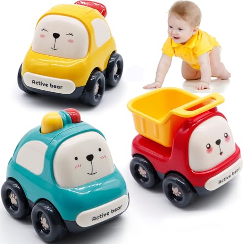 MOONTOY Baby Auto Spielzeug 3 Stück Aufziehauto, Spielzeugauto Set Fahrzeuge Reibung Zurückziehen Spielzeugautos für 1-3 Years Jungen Mädchen Lernspielzeug Geschenk mit Drückmechanismus Spielzeugautos von MOONTOY