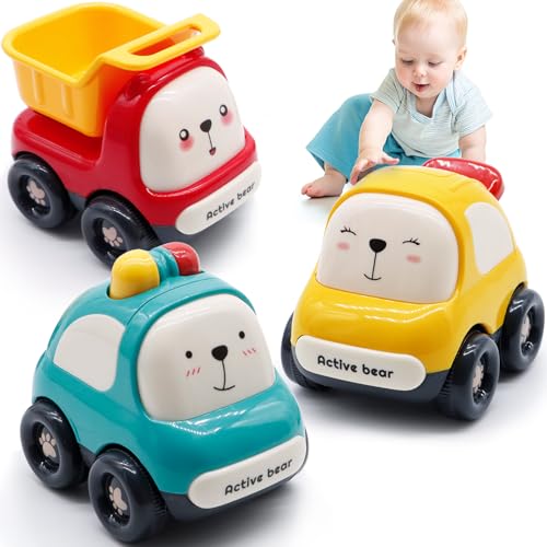 MOONTOY Auto Spielzeug, Baby Spielzeug 1 2 3 Jahr, 3 Stück Niedlich Kinder Spielzeugauto, Reibung Spielzeugautos für 12-36 Monate Jungen Mädchen Montessori Spielzeugauto Baby-Tier-Rennwagen Geschenk. von MOONTOY