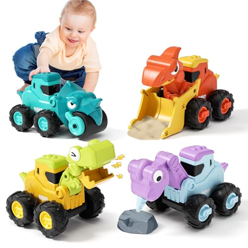 MOONTOY Spielzeug ab 1 Jahr, Baby Dinosaurier Spielzeugautos, Kinder Bausandkasten Fahrzeug Spielset, Press and Go Baby Auto für Kleinkinder 12 18 Monate, Großartig Geschenk für Kinder 1 2 3 Jahr von MOONTOY