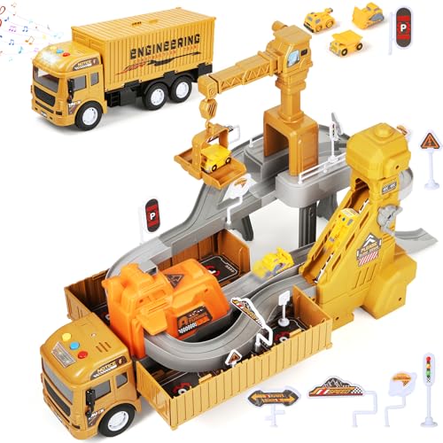 MOONTOY 4-in-1 Baustellenfahrzeuge Rennbahn Spielset mit Musik-LKW, Kran & Förderband – STEM Konstruktionsspielzeug mit Kranwagen, Bulldozer & Muldenkipper – Geschenk für Kinder ab 3 Jahren MOONTOY 4-in-1 Baustellenfahrzeuge Rennbahn Spielset mit Musik-LKW, Kran & Förderband – STEM Konstruktionsspielzeug mit Kranwagen, Bulldozer & Muldenkipper – Geschenk für Kinder ab 3 Jahren von MOONTOY