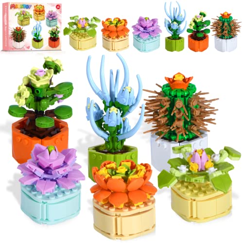 MOONTOY Muttertagsgeschenk Sukkulenten Botanical Collection Klemmbausteine Blumen Baustein Set, 6 Künstlichen Blume Bausteine Spielzeug, Home Deko Kreative Geschenk für Mädchen Frauen von MOONTOY