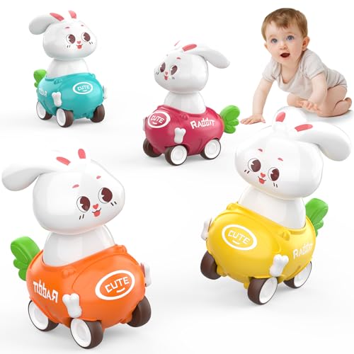 MOONTOY Osterhase Spielzeugautos ab 1 2 3 Jahr Jungen,4 Stück Baby Auto Spielzeug ab 1 Jahr Geburtstags Geschenk,Geeignet als Ostern Geschenke für Einen Einjährigen Jungen Mädchen von MOONTOY