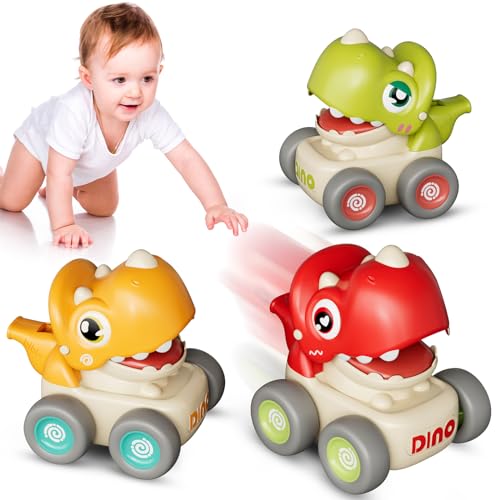 MOONTOY Spielzeugautos ab 1 Jahr, Press and Go Auto für Kleinkinder ab 1 2 3 Jahren, 3 Stück Dinosaurier Baby Auto Spielzeug ab 1 Jahr Jungen, Großartig Geschenk für Kinder ab 12 18 Monaten von MOONTOY