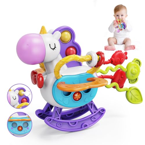 MOONTOY Silikon Zugschnur Aktivitätsspielzeug für Baby, Montessori Spielzeug ab 1 Jahre, Einhorn Sensorik Spielzeug für Kleinkinder 6 12 Monate, Feinmotorik Aktivitäts Spielzeug Geschenk für Mädchen von MOONTOY