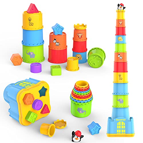 MOONTOY Stapelbecher Baby, Stapelturm ,Stapelwürfel ab 12 + Monate kinderspielzeug,Montessori Spielzeug ab 1-6 Jahr, Badewannen und Sandspielzeug für drinnen, draußen, Lernspielzeug Geschenk von MOONTOY