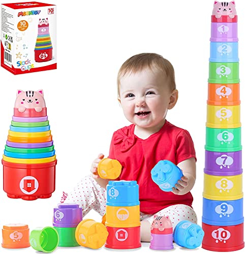 MOONTOY Stapelbecher Baby Spielzeug ab 1 Jahr, 11PCS Stapelturm Baby,Stapelwürfel ab 6 9 12 Monate,Badewannen Sandspielzeug 1-6 Jahr für drinnen, draußen, kinderspielzeug Geschenk von MOONTOY