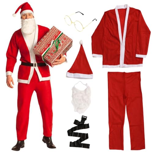 MOPQMKT 6 in 1 Nikolauskostüm - Weihnachtsmannkostüm - Santa Costume - für Weihnachten - Kostüm für Nikolaus - Weihnachtsmann - Santa Claus - Herren/Erwachsene (Mengenauswahl) von MOPQMKT