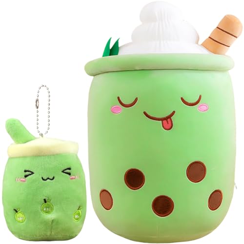 MOPQMKT Bubble Tea Kuscheltier PlüSchtier 2Pcs Milch Teebecher Schlüsselanhänger Grüner Kawaii Bubble Tea Plüschtier Teetasse Kissen Kinderspielzeug Geeignet für Kindergeburtstagsgeschenke von MOPQMKT