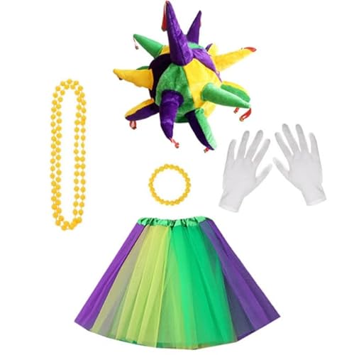 MOPQMKT Clown-Anzug 5 Stück Kinder Clown Kostüm Clown Outfit Clowns Hut Weiße Handschuhe Halskette und Armbänder Clown Kostüm Accessoire für Halloween Cosplay Party Karneval Zirkusshow von MOPQMKT