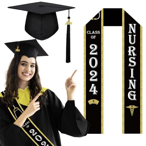 MOPQMKT Graduation Party Deko Hut 2024 Graduate Bachelor's Cap mit Quaste 2024 Graduate Ribbon Graduation Gift College Graduation Ceremony Graduation Decoration… von MOPQMKT