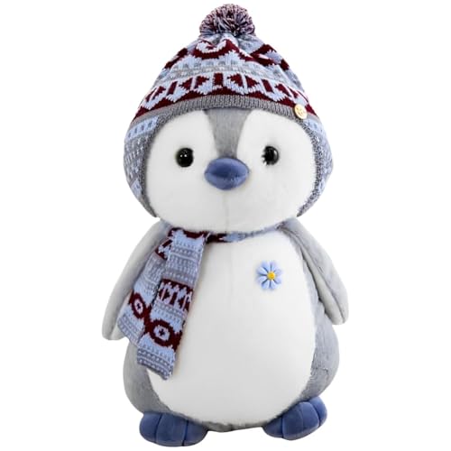 MOPQMKT Kleine Pinguin Puppe Pinguin Plüschpuppe mit Kapuze Tier Kissen Plüschtier Niedliche Weihnachten Schal Hut Komfort Puppe Plüsch Anhänger-Rosa Pinguin für Kinder Jungen Mädchen Babys Geschenke von MOPQMKT