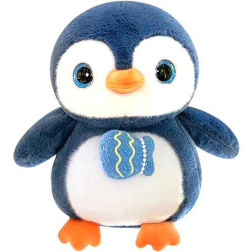 MOPQMKT Kuscheltier Pinguin Kawaii Plüschtier Pinguin mit Fisch Pinguin Plüschtier für Kinder Plüschpinguin Geschenke für Jungen Mädchen Unisex Kinder Pinguin Kissen Plüschtier (Blau 23cm) von MOPQMKT