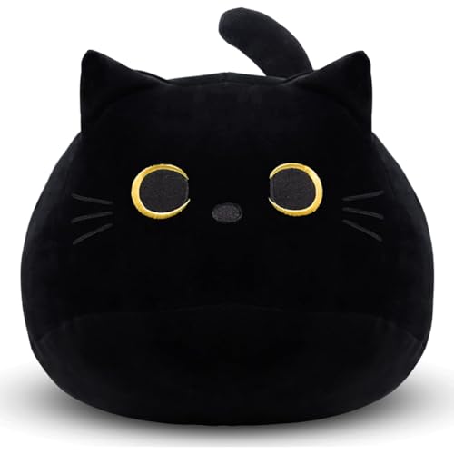 MOPQMKT Plüschtier Stofftier Kawaii Schwarz Katze Kuscheltier Gefüllte Tierkissen Spielzeug Dicke Katze Plüschpuppe Weihnachten Geburtstagsfeier Geschenk von MOPQMKT