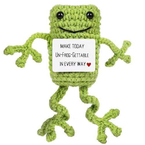 MOPQMKT Pocket Hug Positive Kartoffel Frosch, Positive Kartoffel Deutsch Kreative Strickwolle Frosch Puppe, Mutmacher Geschenk, Geschenke für Frauen, Einschulung Geschenk von MOPQMKT