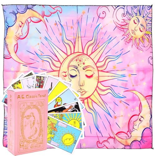 MOPQMKT Tarotkarten Set - 2pcs praktischen klassischen Tarot Tischdecken Sets, universelle Retro Wahrsagungskarten, Lieferung mit Anleitung, geeignet für Anfänger und Profis, rosa von MOPQMKT