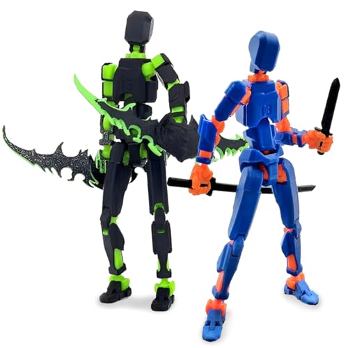 T13 Action Figure, 2Pcs T13 Actionfigur, 3D-Druck Von Beweglichen Figuren, 3D-Druck von Beweglichen Figuren mit Mehreren Gelenken, Geschenke Desktop-Dekorationen (Grün/Blau und Orange) von MOPQMKT