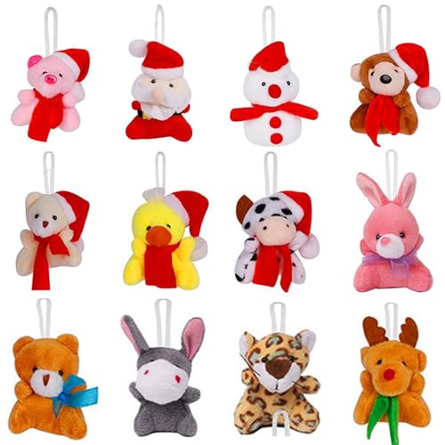 MORAINJAY 12er Set Mini Plüschtiere, Plüsch-Safari-Tiere für Kinder, Kleine Kawaii Plüsch-Schlüsselanhänger für Geburtstag, Weihnachten, Halloween, Partytüten Füller, Partygeschenke, Klassenpreise von MORAINJAY