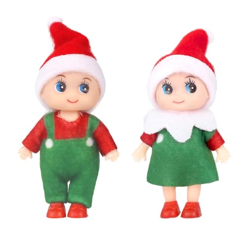 2er Set Weihnachtself Weihnachtselfen Wichtelpuppe, Elfie (Junge) und Elvie (Mädchen) Lustige und Verspielte Elfen Verhalten Sich Schlecht Mini Figuren mit Weichem Körper für Weihnachtsspielzeug von MORAINJAY