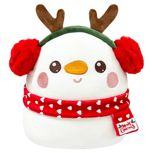 MORAINJAY Weihnachts Plüsch Schneemann Kuscheltiere für Kinder, 20 cm Plüschkissen, Weiche Stofftiere für Mädchen und Jungen, Süße Weihnachts Teddys, Sofadekoration für Zuhause von MORAINJAY