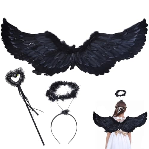 MORAINJAY 3 Stück Engel Kostüm mit Schwarzer Engelsflügel Zauberstab und Heiligenschein, Weihnachtsengel Partnerkostüm, Engelskostüm Kinder, 80 * 35cm Flügel Kostümset für Weihnachtskostüme Kostüme MORAINJAY 3 Stück Engel Kostüm mit Schwarzer Engelsflügel Zauberstab und Heiligenschein, Weihnachtsengel Partnerkostüm, Engelskostüm Kinder, 80 * 35cm Flügel Kostümset für Weihnachtskostüme Kostüme von MORAINJAY