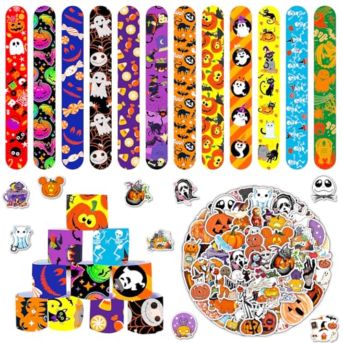 MORAINJAY 36 Stück Halloween-Slap-Armbänder und 50 Sticker, Halloween-Slap-Bänder für Partytüten, Halloween-Geburtstagsgeschenke für Kinder, Mitgebsel für Mädchen und Jungen, Halloween-Partybedarf MORAINJAY 36 Stück Halloween-Slap-Armbänder und 50 Sticker, Halloween-Slap-Bänder für Partytüten, Halloween-Geburtstagsgeschenke für Kinder, Mitgebsel für Mädchen und Jungen, Halloween-Partybedarf von MORAINJAY