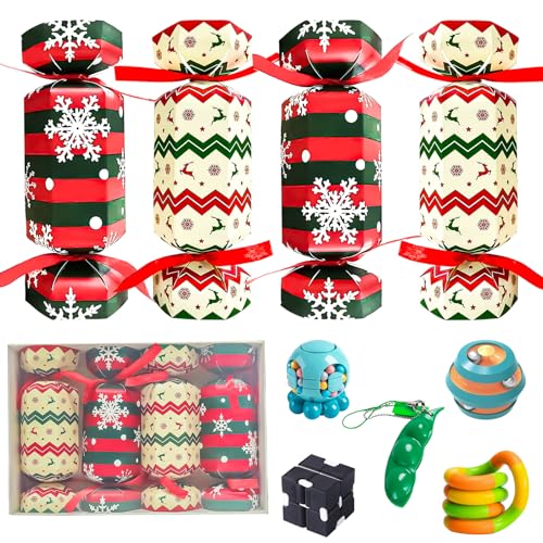 MORAINJAY 4 Packs Christmas Crackers Luxury 8 Inch – Christmas Crackers for Xmas Party Favors, Kids Novelty Gifts, Magic Bean Fidget Toys Included,Christmas Eve Dinning Table Decoration von MORAINJAY