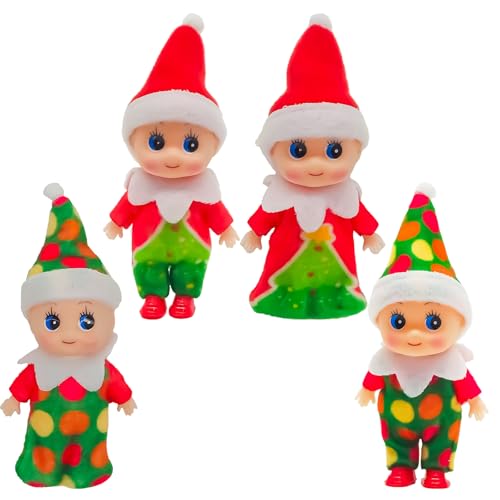 MORAINJAY 4er Set Weihnachts Mini Baby Elf Puppen, Weihnachts Ungezogene Baby Elfen, Kleine Elfen Figuren für Mädchen und Jungen, Weihnachtsstrumpf Füller, Kinder Neujahr Geschenke von MORAINJAY