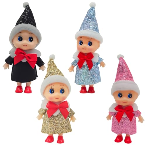 MORAINJAY 4er Set Weihnachts Mini Baby Elf Puppen, Weihnachts Ungezogene Baby Elfen, Kleine Elfen Figuren für Mädchen und Jungen, Weihnachtsstrumpf Füller, Kinder Neujahr Geschenke von MORAINJAY