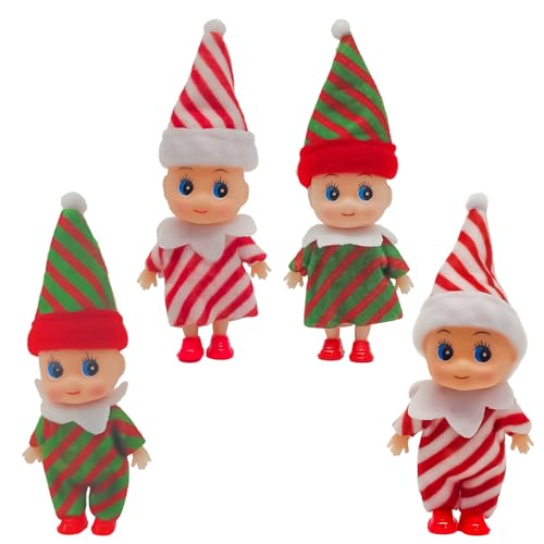 MORAINJAY 4er Set Weihnachts Mini Baby Elf Puppen, Weihnachts Ungezogene Baby Elfen, Kleine Elfen Figuren für Mädchen und Jungen, Weihnachtsstrumpf Füller, Kinder Neujahr Geschenke von MORAINJAY