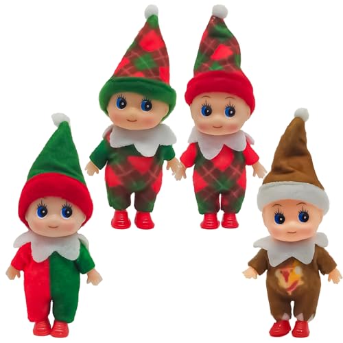 MORAINJAY 4er Set Weihnachts Mini Baby Elf Puppen, Weihnachts Ungezogene Baby Elfen, Kleine Elfen Figuren für Mädchen und Jungen, Weihnachtsstrumpf Füller, Kinder Neujahr Geschenke von MORAINJAY