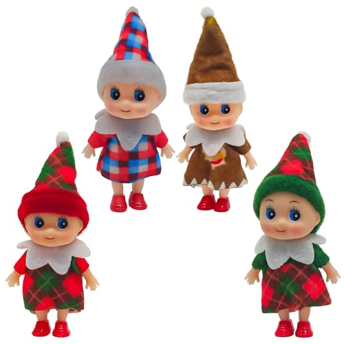 MORAINJAY 4er Set Weihnachts Mini Baby Elf Puppen, Weihnachts Ungezogene Baby Elfen, Kleine Elfen Figuren für Mädchen und Jungen, Weihnachtsstrumpf Füller, Kinder Neujahr Geschenke von MORAINJAY