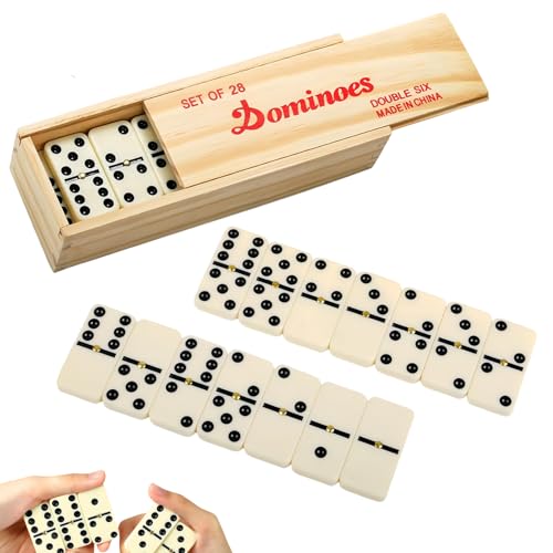 MORAINJAY Domino Spiel Set mit Holzbox,28 Blatt Premium Miamine Dominosteine,Klassisches Dominoständer Lustige Spiele,Domino Mexicain Train|Domino Puzzle Spiel|Brettspiele ab 6 Jahren für 2-4 Spieler von MORAINJAY