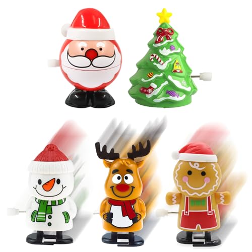 MORAINJAY 5P Weihnachts Aufziehspielzeug für Kinder,Wind Up Rentier Weihnachtsbaum Schneemann Weihnachten Deko Figuren Geschenk Uhrwerk Springspielzeug für Weihnachtsstrümpfe Geschenktütenfüller von MORAINJAY