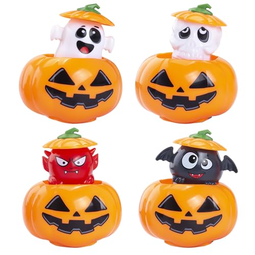 MORAINJAY Halloween Kinder Aufziehspielzeug,Wind Up Kürbis Geist Lustiges Spielzeug,Halloween Cartoon Aufziehspielzeug für Jungen Mädchen,Halloween Mitgebsel,Halloween Party Taschenfüller (Kürbis-4P) von MORAINJAY