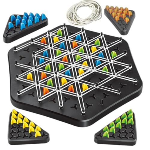 MORAINJAY Triggle Spiel Gummibänder,Klassische Desktop Brettspiele,Lustiges Ketten Dreieck Spiel für Kinder und Erwachsener, Steckbrettspiel,Pädagogisches Klassisches Strategiespiel von MORAINJAY