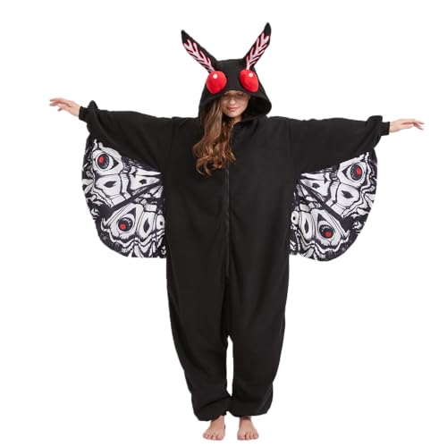 MORNINGFLY Erwachsenenkostüm für Erwachsene, Mottenmann, Einteiler, Pyjama, Halloween, Einteiler, Weihnachten, Cosplay, Unisex, Party-Kostüm, Mothman Onesie Pyjama, Large von MORNINGFLY