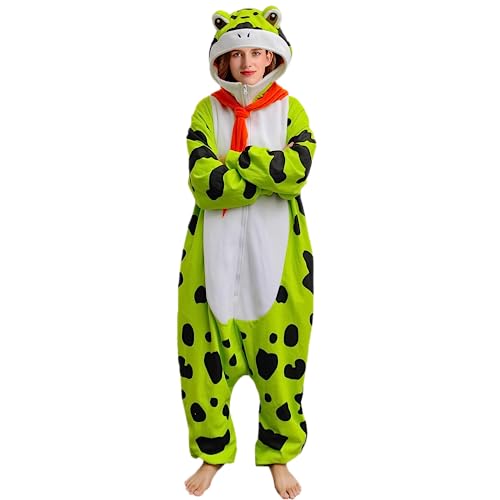 MORNINGFLY Schlafanzug für Erwachsene, Froschkostüm, lustig, Tier, Cosplay, Frosch, Einteiler, Halloween, Cosplay, Pyjama für Damen und Herren, Frosch Einteiler, S von MORNINGFLY