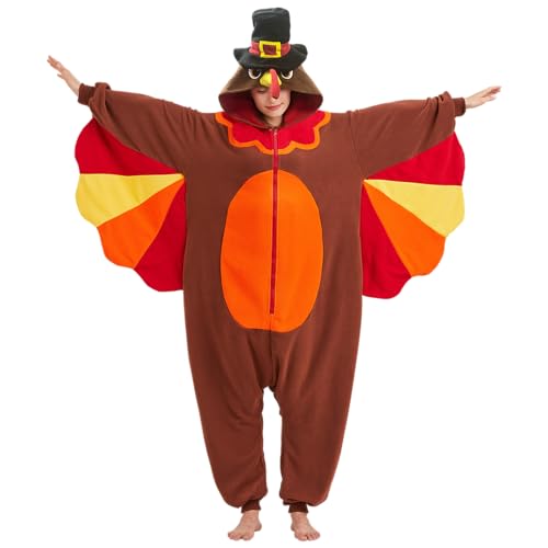 MORNINGFLY Truthahn-Kostüm für Erwachsene, Einteiler, Huhn, Pyjama, Halloween-Kostüm, Erntedankfest, Party, lustig, Cosplay, Nachtwäsche, Türkei Onesie Kostüm, L von MORNINGFLY