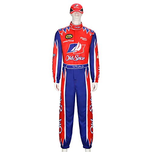 Ricky Bobby Racing Kostüm Overall Cap Hut Outfit Erwachsene Männer Talladega Nächte Halloween Cosplay Party Full Suit Set (Red Jumpsuit Outfit, Large) von MORROWIND