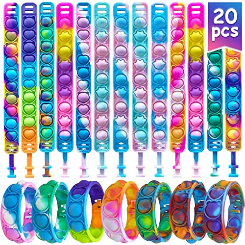 20 Stück Pop Armband Fidget Armband Spielzeug Pop It Fidget Spielzeug Set, Multicolor Stress Relief Hand Finger Dekompression Spielzeug, Fidgets Toys für Kinder und Erwachsene mit Autismus von MOSNOW