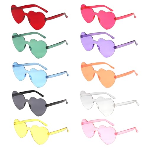 MOSNOW 10 Paar Herzen Brille,Magische Farben Party Brille,Herz-Sonnenbrille für Erwachsene und Kinder,mehrfarbige Sonnenbrille als festliches Accessoire von MOSNOW