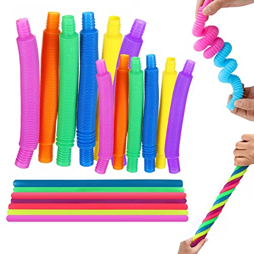 MOSNOW 22 Stücke Pop Tube, Fidget Stretch Toys, Bunt Stretchrohr Sensorik Spielzeug, Pop Röhren Zappel Spielzeug Mehrfarben-Stretch-Rohr für Stress und Angst Linderung von MOSNOW