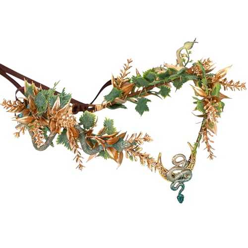 MOSTORY Fee Blume Medusa Kopfschmuck, Schlange Elf Krone für Renfaire Kostüm Damen, Floral Stirnband Woodland Circlet für Königin Renaissance Halloween Cosplay Fotoshooting von MOSTORY