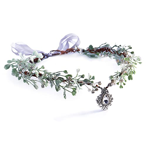 MOSTORY Feen-Blumenkrone – handgefertigter Boho-grüner Blumenkranz Elfen-Girlande Wald-Stirnband Haarschmuck für Frauen Braut Hochzeit Party Cosplay Renaissance von MOSTORY