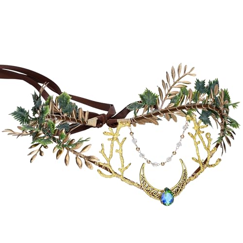 MOSTORY Gold Mond Fee Krone für Renfaire Cosplay, Waldelfe Kopfbedeckung für Waldfeenkostüm Damen MOSTORY Gold Mond Fee Krone für Renfaire Cosplay, Waldelfe Kopfbedeckung für Waldfeenkostüm Damen von MOSTORY