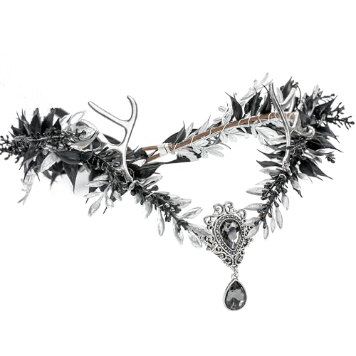 MOSTORY Gothic Blume Geweih Krone - Elf Floral Circle für Dunkle Fee Kostüm Zubehör Damen, Schwarz Elfen Kopfschmuck für Renaissance Renfaire Goth Cosplay Halloween MOSTORY Gothic Blume Geweih Krone - Elf Floral Circle für Dunkle Fee Kostüm Zubehör Damen, Schwarz Elfen Kopfschmuck für Renaissance Renfaire Goth Cosplay Halloween von MOSTORY