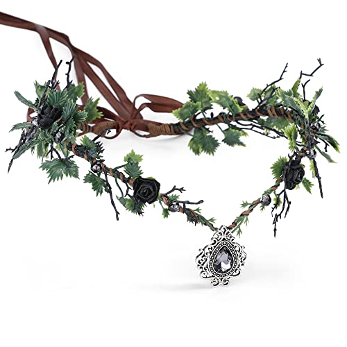 MOSTORY Haarreif mit Blumenmuster, Kristall, Elfenkrone, Kopfschmuck, Waldblatt, Haarkranz, Göttin, Tiara, Kreis für Damen, Halloween, Cosplay, Geburtstag, Party, Renaissance, Festival, Schwarz MOSTORY Haarreif mit Blumenmuster, Kristall, Elfenkrone, Kopfschmuck, Waldblatt, Haarkranz, Göttin, Tiara, Kreis für Damen, Halloween, Cosplay, Geburtstag, Party, Renaissance, Festival, Schwarz von MOSTORY